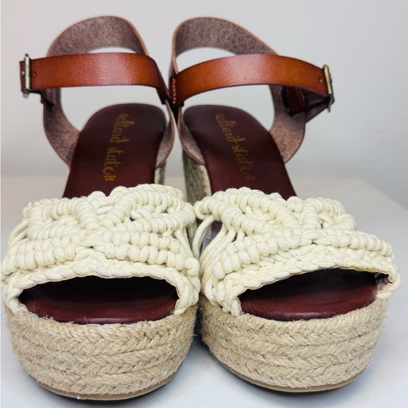 Cream and Brown Woven Wedge Sandals - Picture 6 of 11